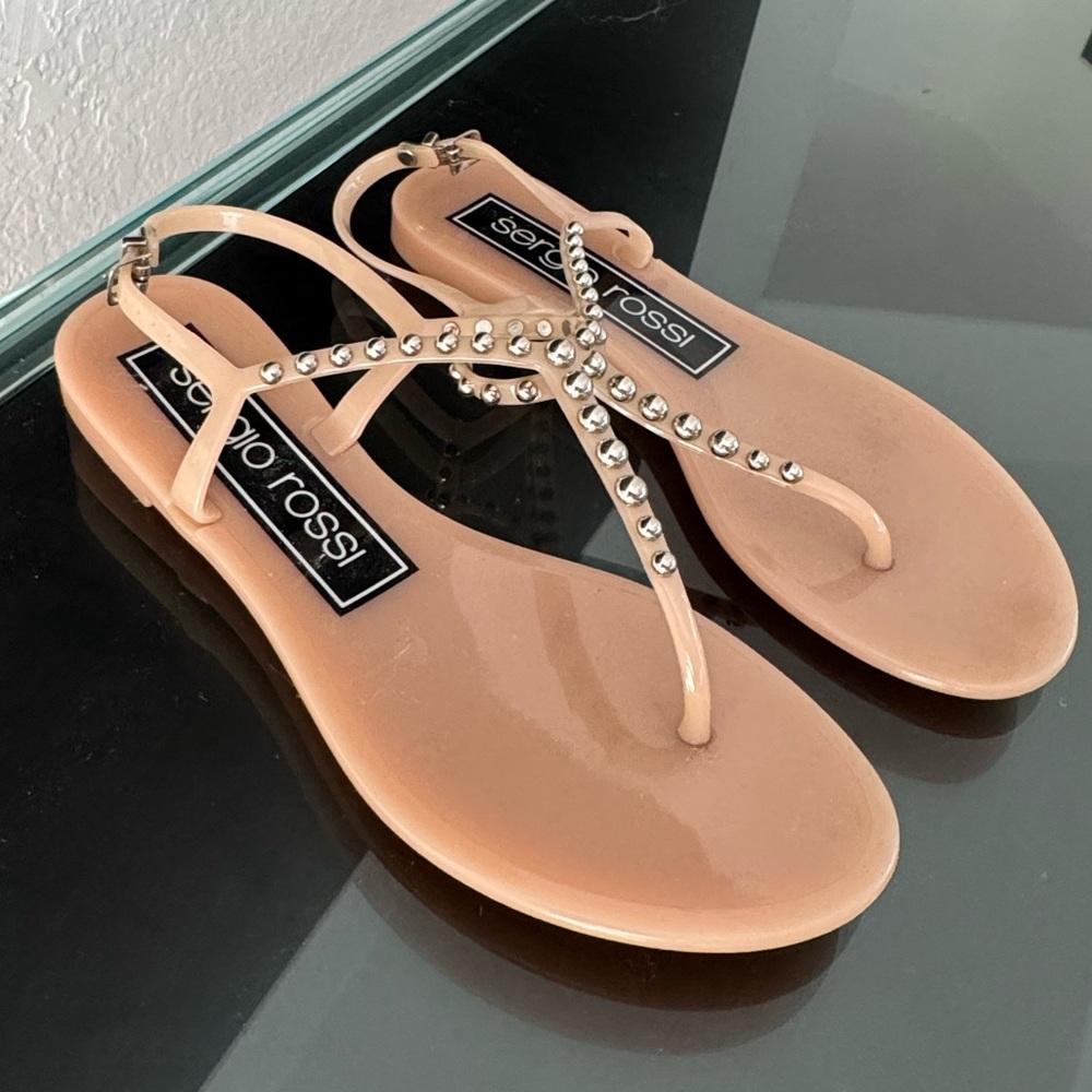 Sergio Rossi Nude Sandals with Silver Studs